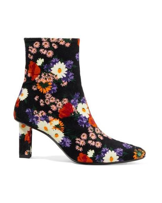 STAUD Brando Floral print Velvet Ankle Boots in Black Lyst
