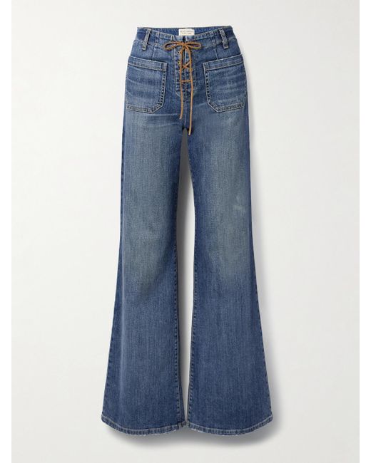 Nili Lotan Blue Florence Lace-Up Distressed High-Rise Flared Jeans