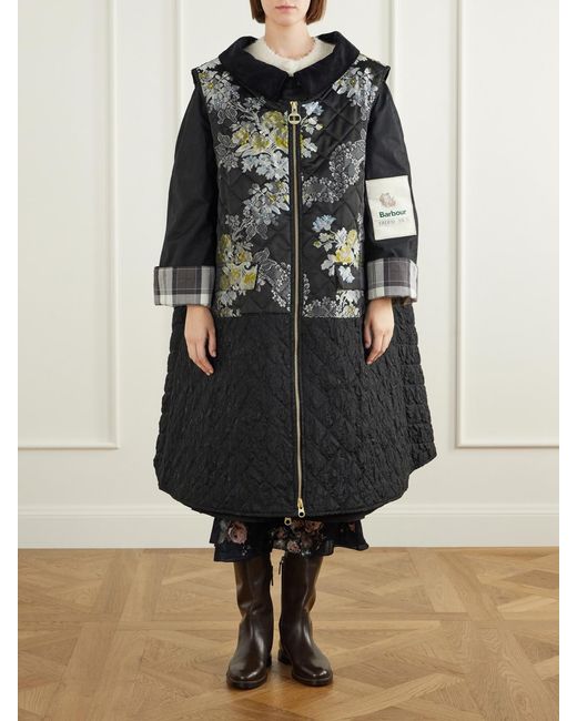 Erdem Black Barbour Embellished Waxed Cotton-Jacquard Coat