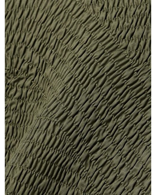 La Ligne Green Shirred Cotton-Twill Midi Dress