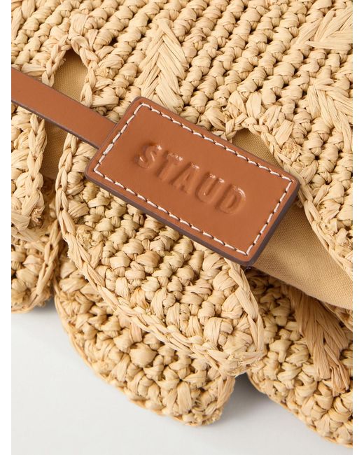 Staud Natural Palm Leather-Trimmed Raffia Tote