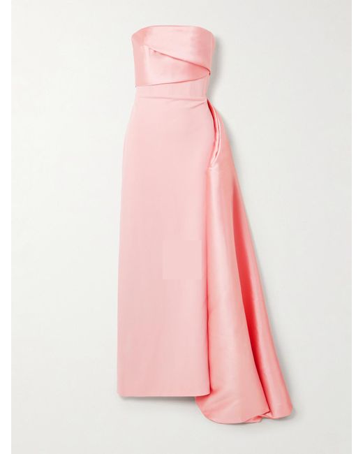 Solace London Pink Kinsley Trägerlose Robe Aus Faille Und Crêpe Mit Falten