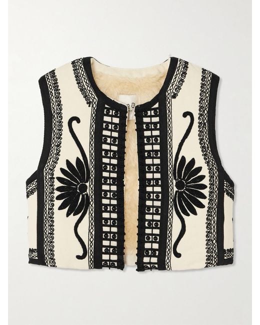 Sea Black Ambrose Cropped Bead-Embellished Embroidered Cotton-Canvas Vest