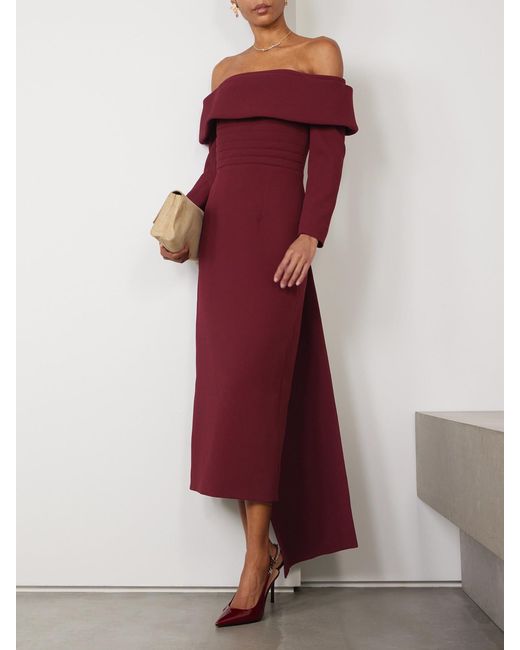 Emilia Wickstead Derika Off-The-Shoulder Pleated Textured-Crepe Gown