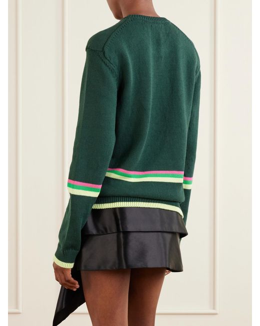J.W. Anderson Green Sheep Embroidered Striped Cotton Sweater