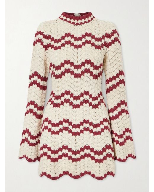 Alix Of Bohemia Pink Romy Scalloped Striped Crocheted Cotton Mini Dress