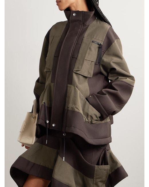 Sacai Brown Draped Paneled Scuba And Cotton-Blend Grosgrain Jacket