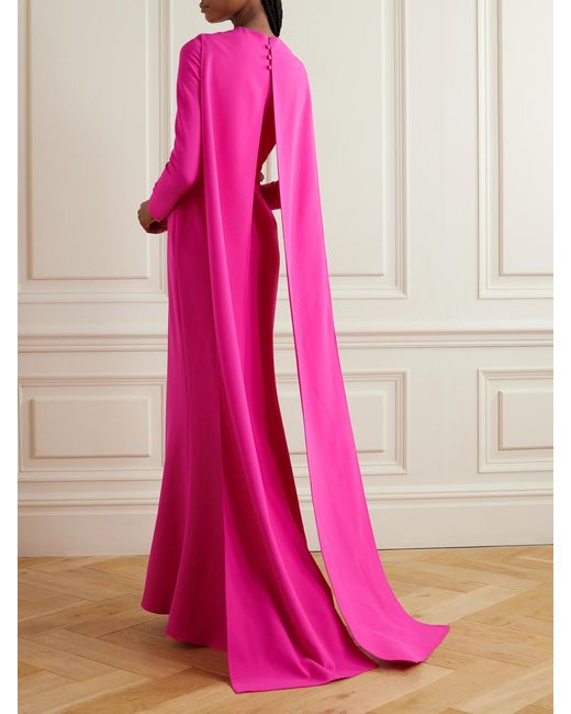 Safiyaa Pink Ginevra Cape-Effect Crystal-Embellished Stretch-Crepe Gown