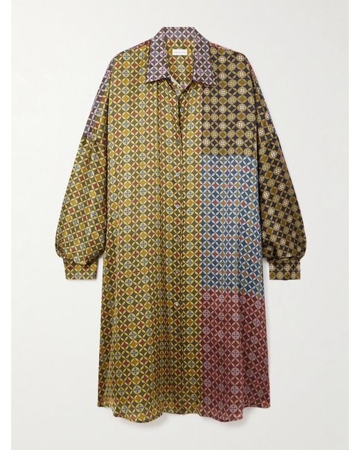 Dries Van Noten Multicolor Printed Satin Shirt Dress