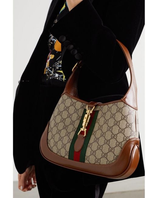 Gucci Natural Jackie 1961 Kleine Schultertasche Aus Beschichtetem Canvas Und Leder Mit Webband