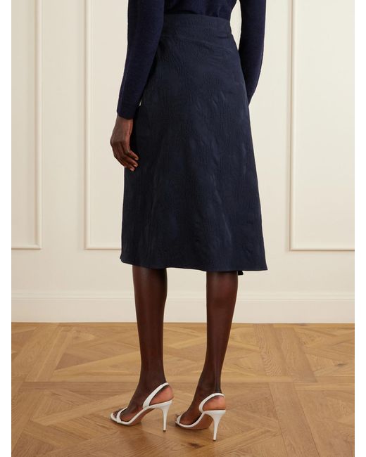 Erdem Blue Asymmetric Floral-Jacquard Cotton-Blend Midi Skirt