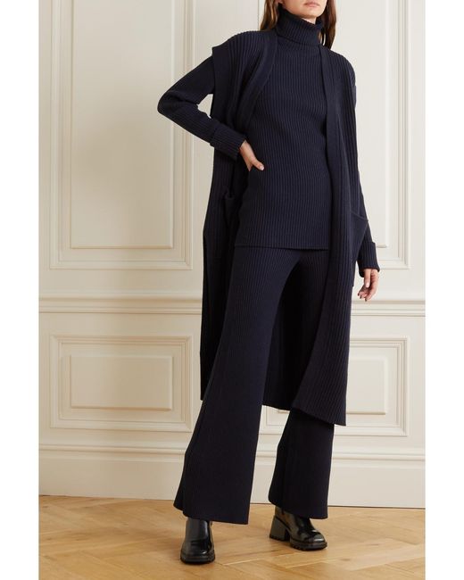 Chloé Blue Ribbed Wool-Blend Flared Pants