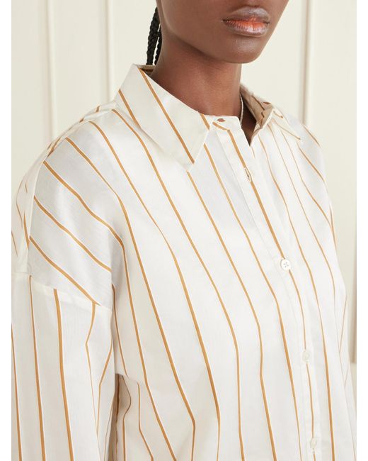 Staud Natural Kendy Striped Cotton-Blend Shirt