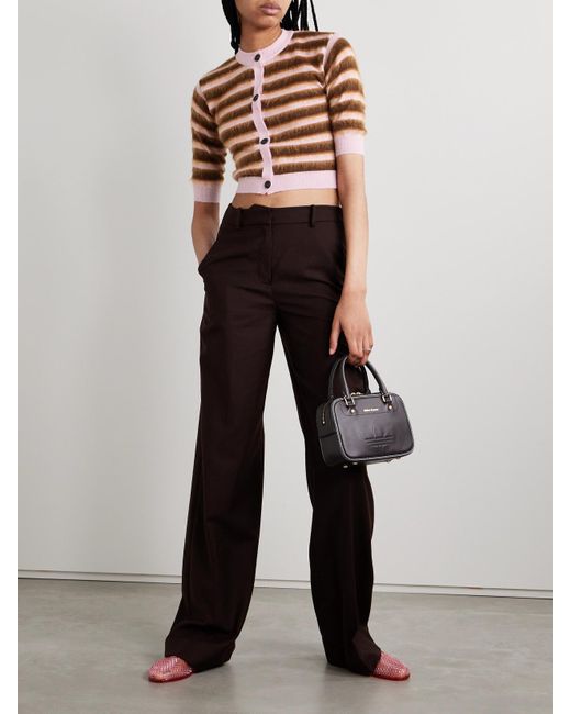 Marni Brown Striped Mohair Blend-Trimmed Wool Cardigan