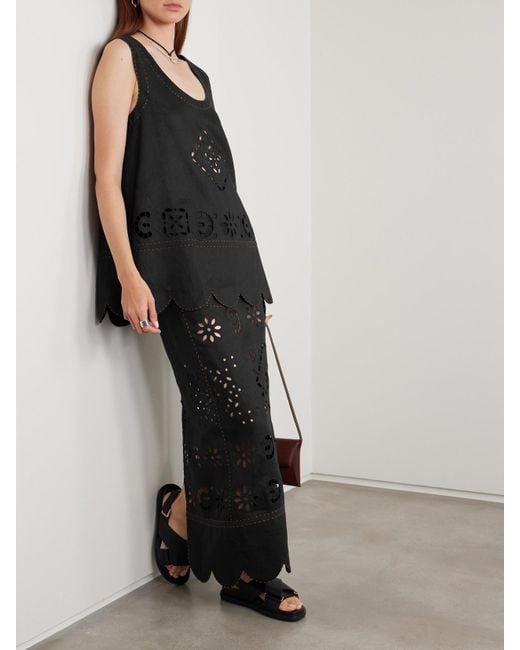 Vita Kin Black Orlando Scalloped Broderie Anglaise Linen Tank