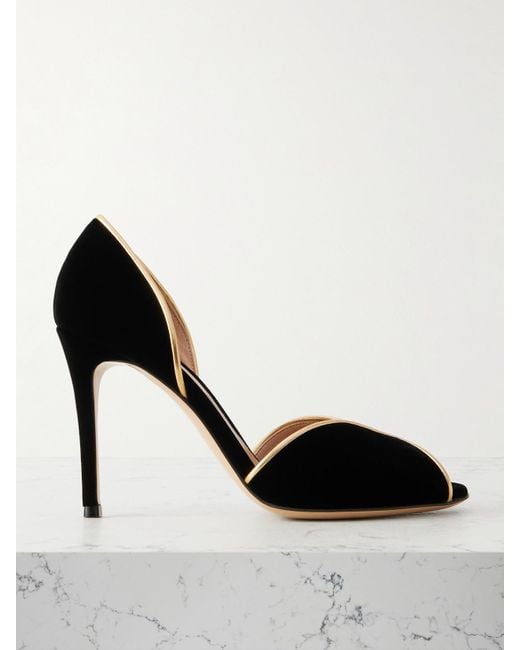 Gianvito Rossi Black 95 Metallic Leather-Trimmed Velvet Pumps