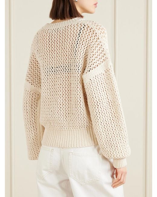 Another Tomorrow Natural Open-Knit Cotton Sweater