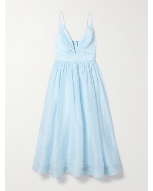 Zimmermann Blue Illuminate Minikleid Aus Einer Leinen-Seidenmischung Mit Falten