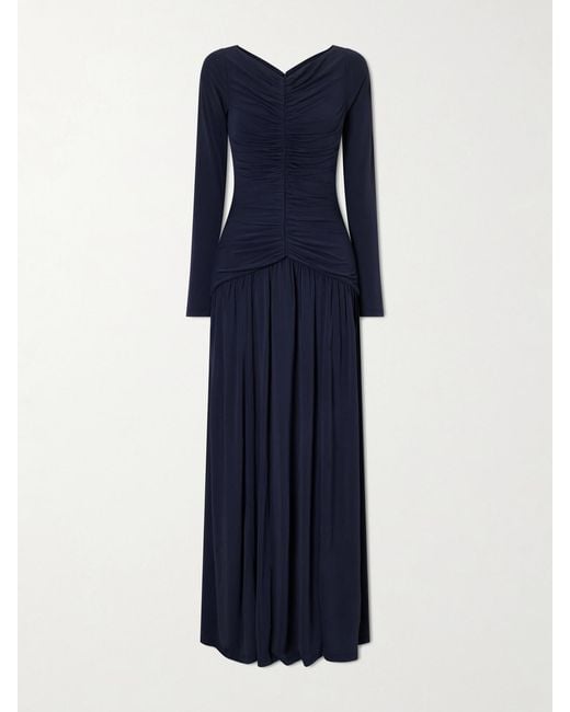 La Ligne Blue Ruched Jersey Maxi Dress