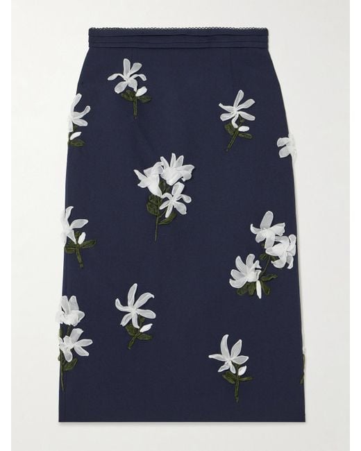 ShuShu/Tong Blue Embellished Wool And Silk-Blend Twill Midi Skirt