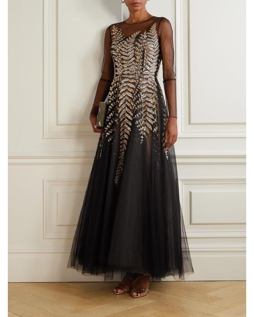 Oscar de la Renta White Crystal, Bead And Sequin-Embellished Pleated Tulle Midi Dress