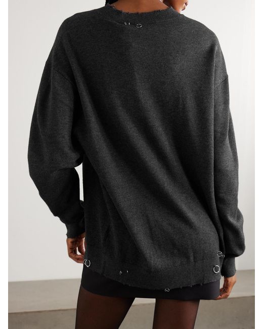 Isabel Marant Black Cassandre Embellished Distressed Knitted Sweater