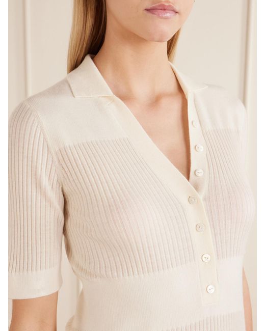 Lisa Yang Natural Malie Ribbed-Knit Cashmere Polo Sweater