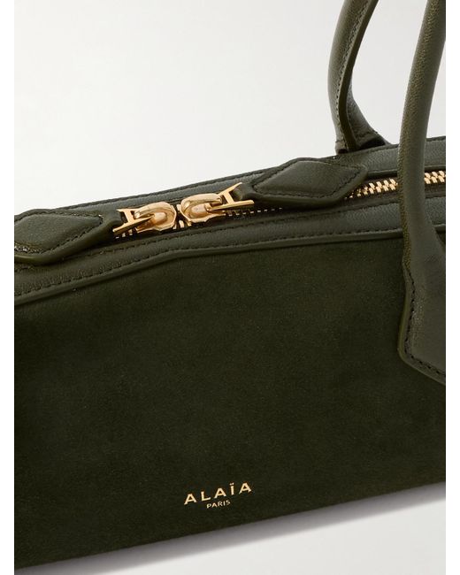 Alaïa Green Le Teckel Small Leather-Trimmed Suede Shoulder Bag