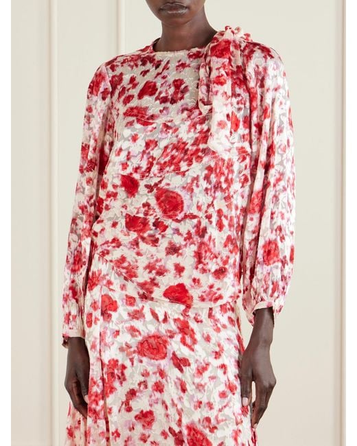Isabel Marant Red Firma Floral-Print Chiffon Blouse