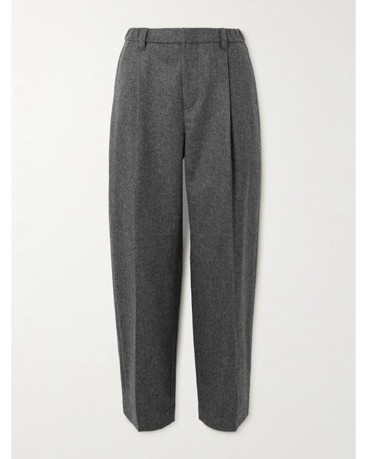 Brunello Cucinelli Gray Cropped Pleated Wool And Cashmere-Blend Tapered Pants
