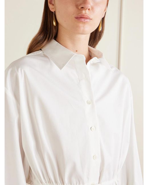 Carolina Herrera White Cropped Cotton-Blend Blouse