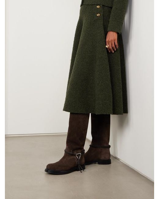 Bottega Veneta Brown James Intrecciato Leather-Trimmed Suede Knee Boots