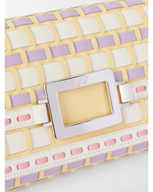 Roger Vivier Natural Belle Vivier Buckled Leather Clutch