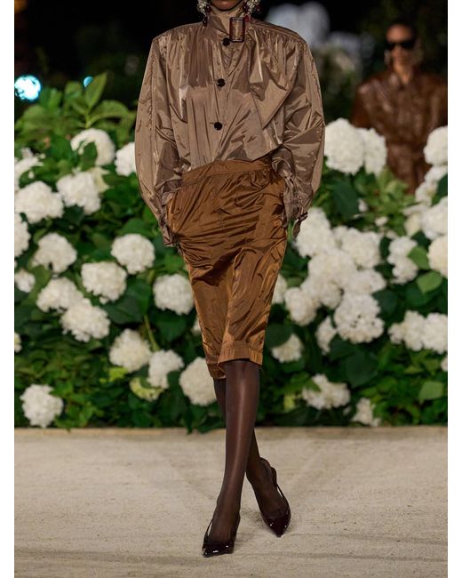 Saint Laurent Brown Tie-Detailed Gathered Shell Shirt