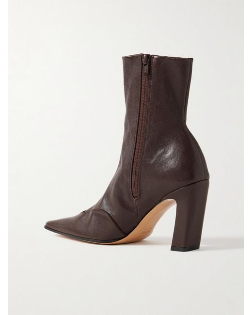 Khaite Brown Nevada Leather Ankle Boots