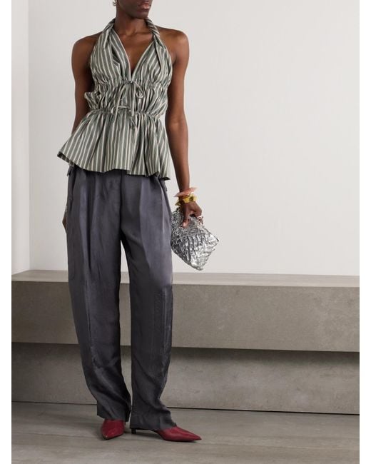 Dries Van Noten Green Striped Cotton Halterneck Top