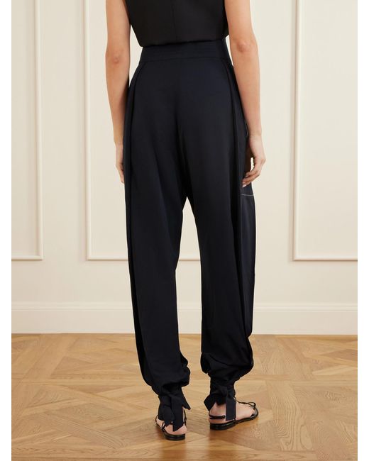 Sharon Wauchob Blue Arch Topstitched Paneled Pleated Wool-Twill Tapered Pants