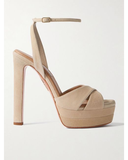 Aquazzura Natural Divine Plateau 130 Suede Platform Sandals
