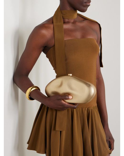Cult Gaia Natural The Caldera Metallic Leather Clutch