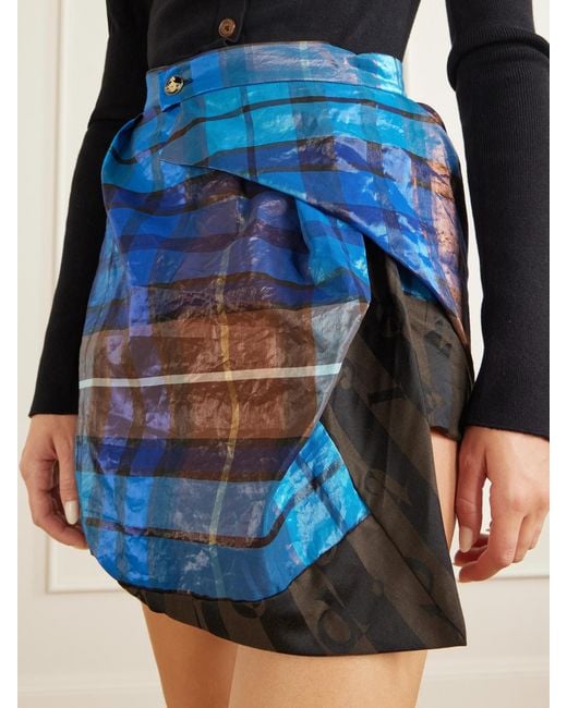 Vivienne Westwood Blue Zora Asymmetric Pleated Checked Twill Mini Skirt