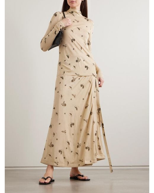 Totême  Natural Tie-Detailed Draped Floral-Print Jersey Top