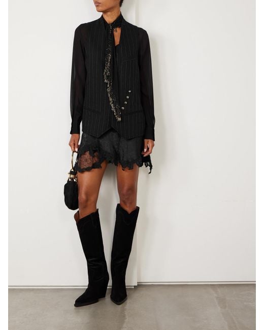 Isabel Marant Black Reana Lace-Trimmed Satin-Jacquard Mini Skirt