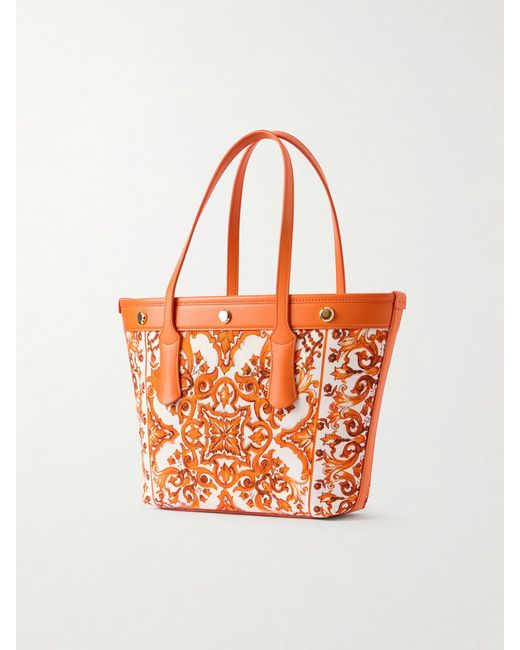 Dolce & Gabbana Orange Kendra Printed Logo-Embellished Leather-Trimmed Canvas Shoulder Bag