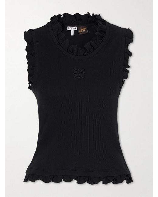 Loewe Black Paula's Ibiza Ruffled Cotton-Blend Tank Top