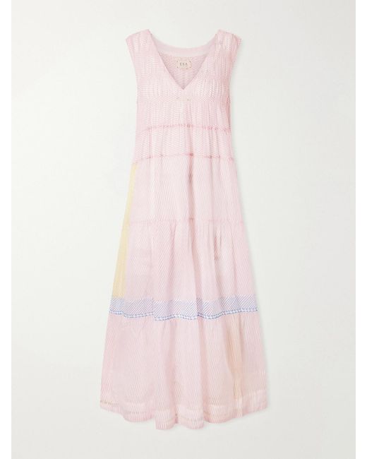 Eka Pink Ember Tie-Detailed Striped Cotton Silk Dress