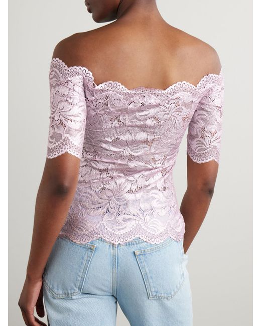 Rabanne Pink Schulterfreies Top Aus Stretch-Spitze