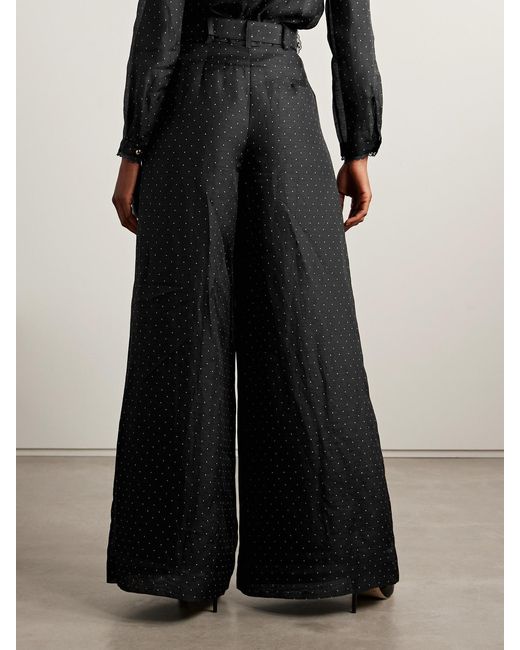 Zimmermann Black Belted Pleated Polka-Dot Linen And Silk-Blend Organza Wide-Leg Pants