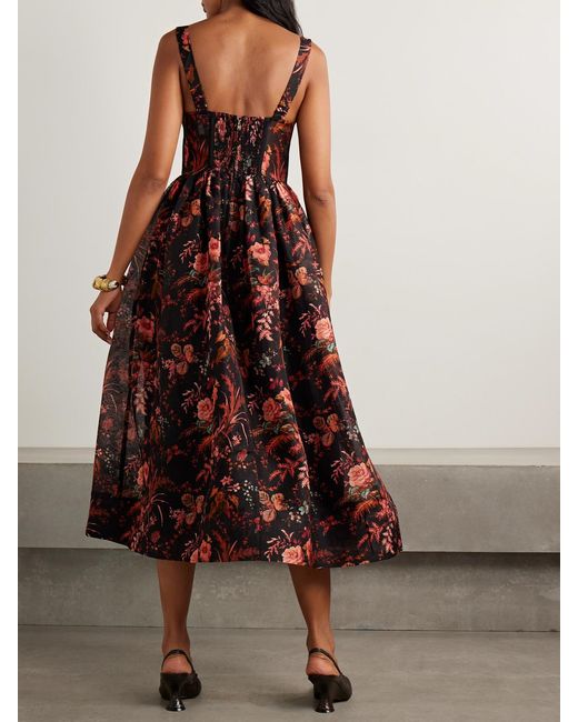 Cara Cara Red Phoebe Floral-Print Linen And Silk-Blend Midi Dress