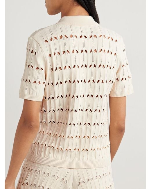 Zimmermann Natural Rhiannon Cutout Pointelle-Knit Polo Shirt