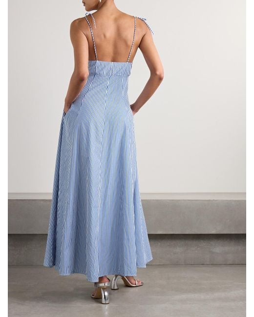 Rosie Assoulin Blue High Garden Pleated Striped Poplin Maxi Dress
